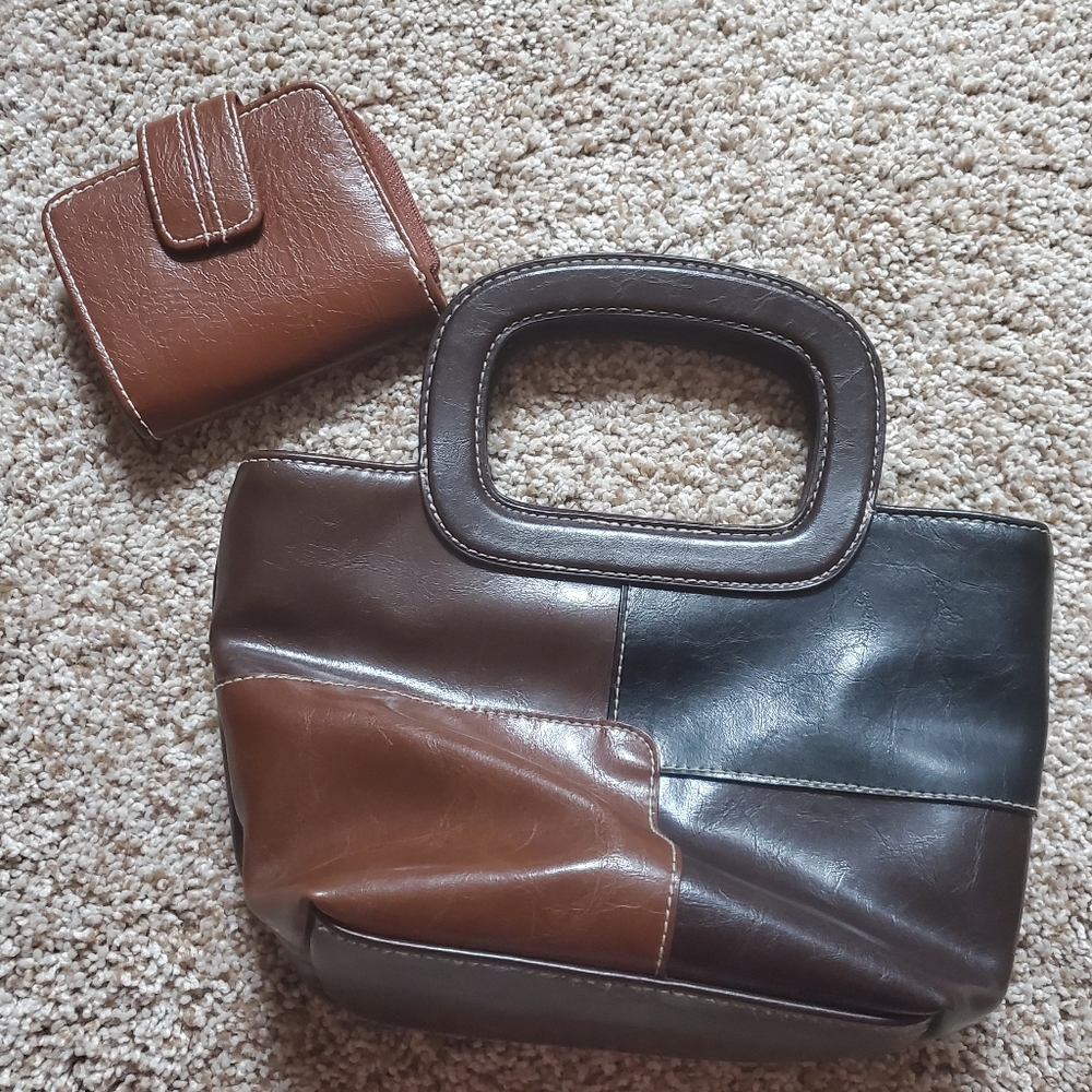 Merona Brown Faux Leather Purse + Wallet